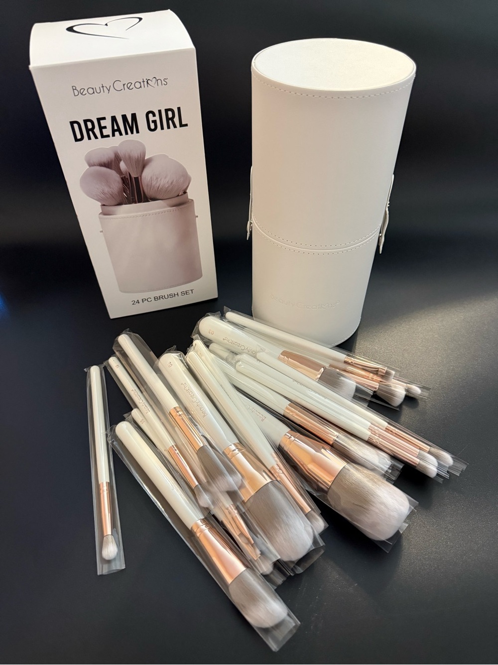 Beauty Creations Cream Makeup Brush Set with Rose Gold Ferrules